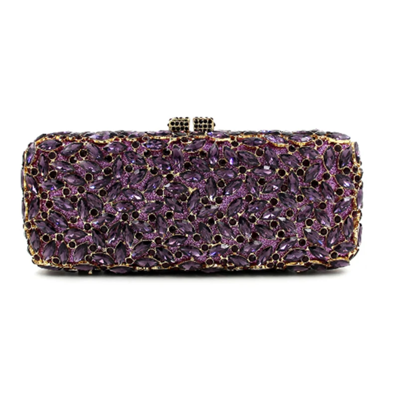 

Dark Purple Crystals Evening Bags Clutches XIYUAN Luxury Women Minaudiere Purse Fashion Rhinestone Lady Wedding Banquet Handbags