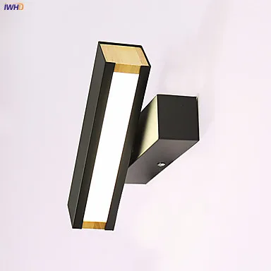 

IWHD Nordic LED Wall Lamp Modern Wood Lighting Bedroom Bathroom Light Black White Wall Lights Wandlamp Applique Murale Luminaire