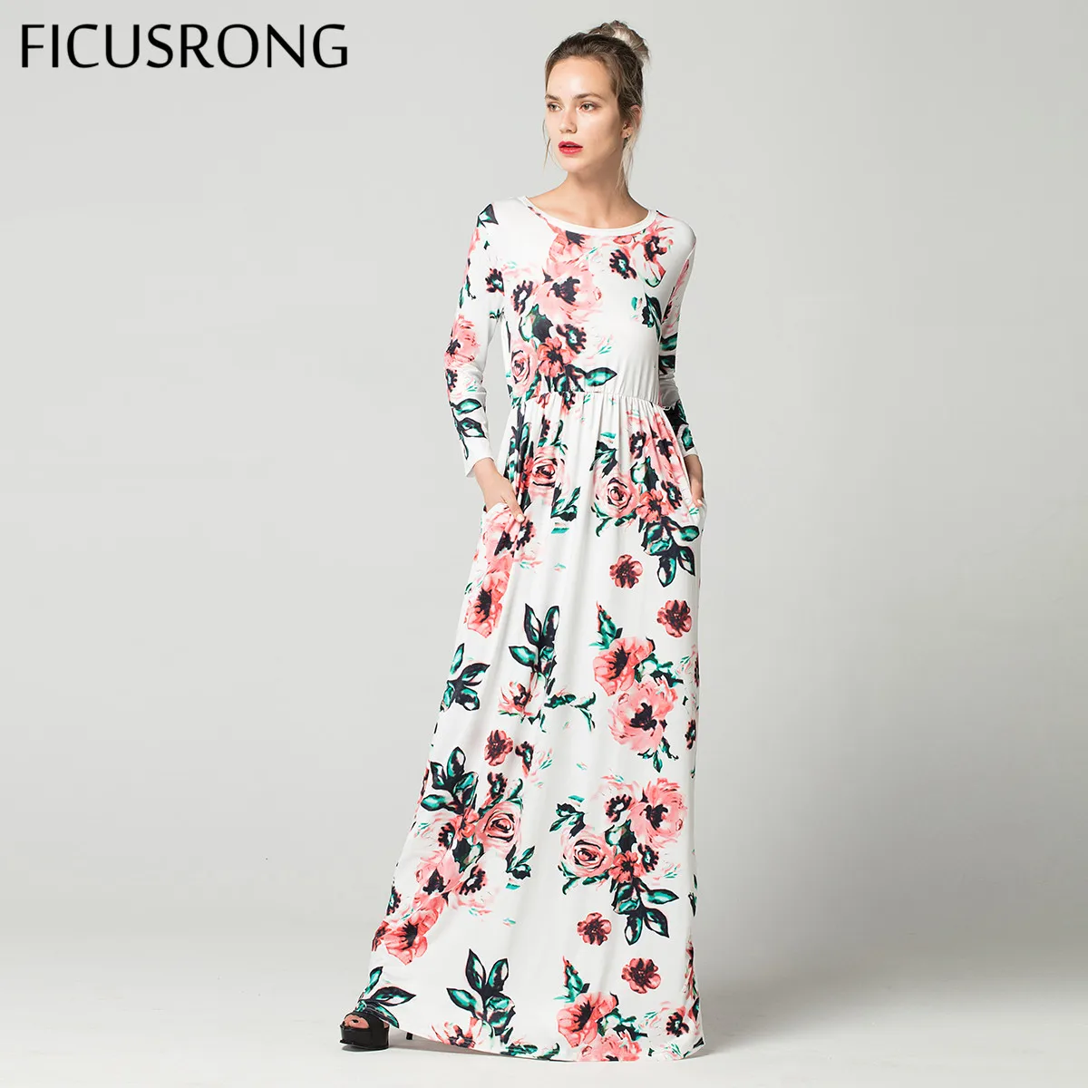 Женское длинное платье с цветочным принтом летнее пляжное туника макси вечернее
