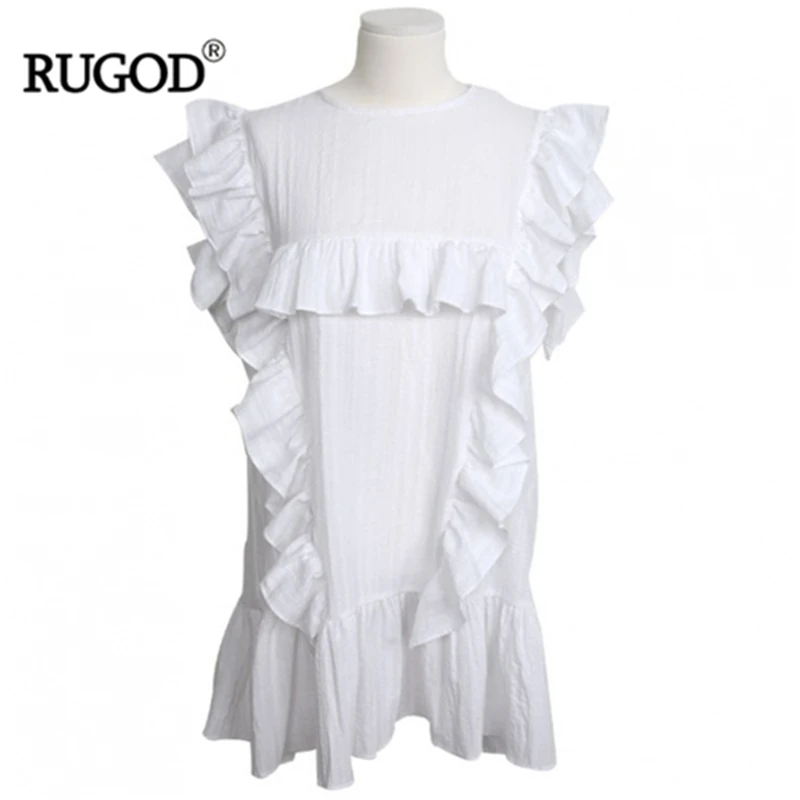 RUGOD 2019 Плиссированное цельное женское платье элегантные с коротким рукавом в
