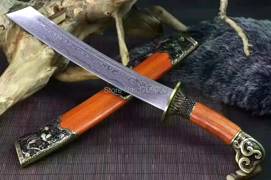 Qing Dynasty телохранитель Дракон и тигр боевой нож острый Дамаск сложенная сталь