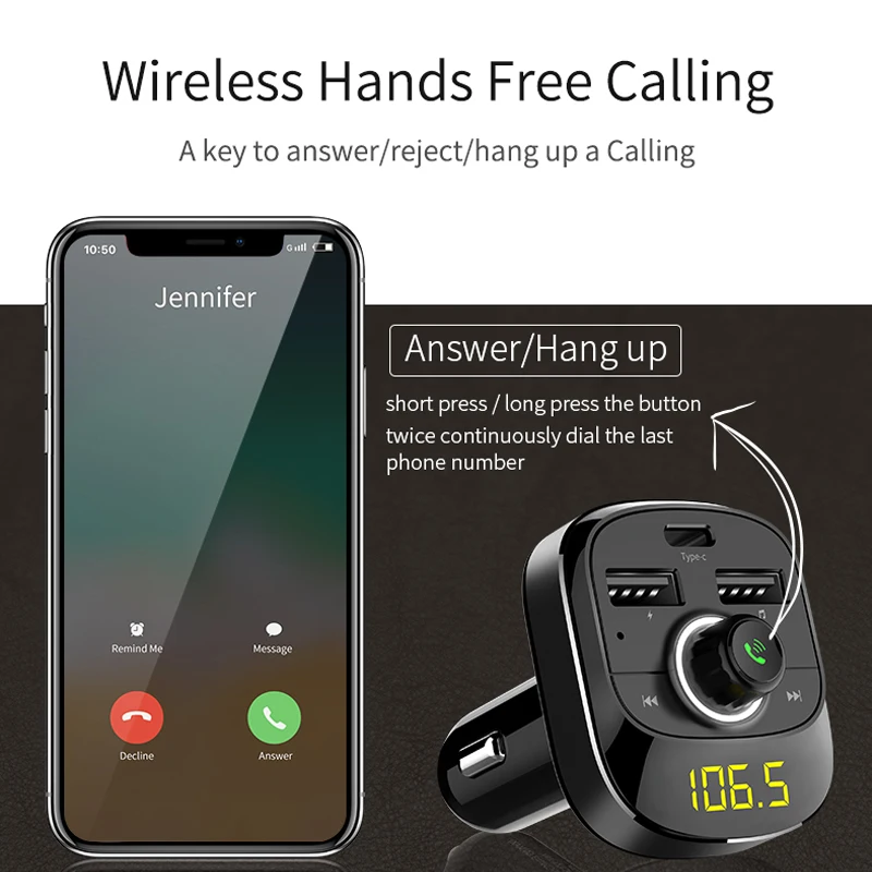 KORSEED Bluetooth Handsfree Kit type-C USB Автомобильное зарядное устройство fm-передатчик радио TF карта музыкальный Mp3 плеер беспроводной автомобильный комплект Hands-free
