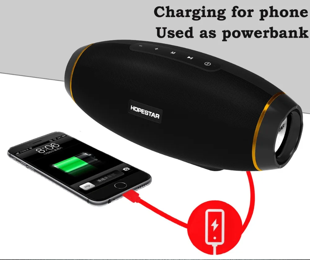 HOPESTAR беспроводной портативный Bluetooth 2,1 динамик 20 Вт Водонепроницаемый Открытый басовый эффект с внешним аккумулятором USB AUX мобильный компьютер ТВ