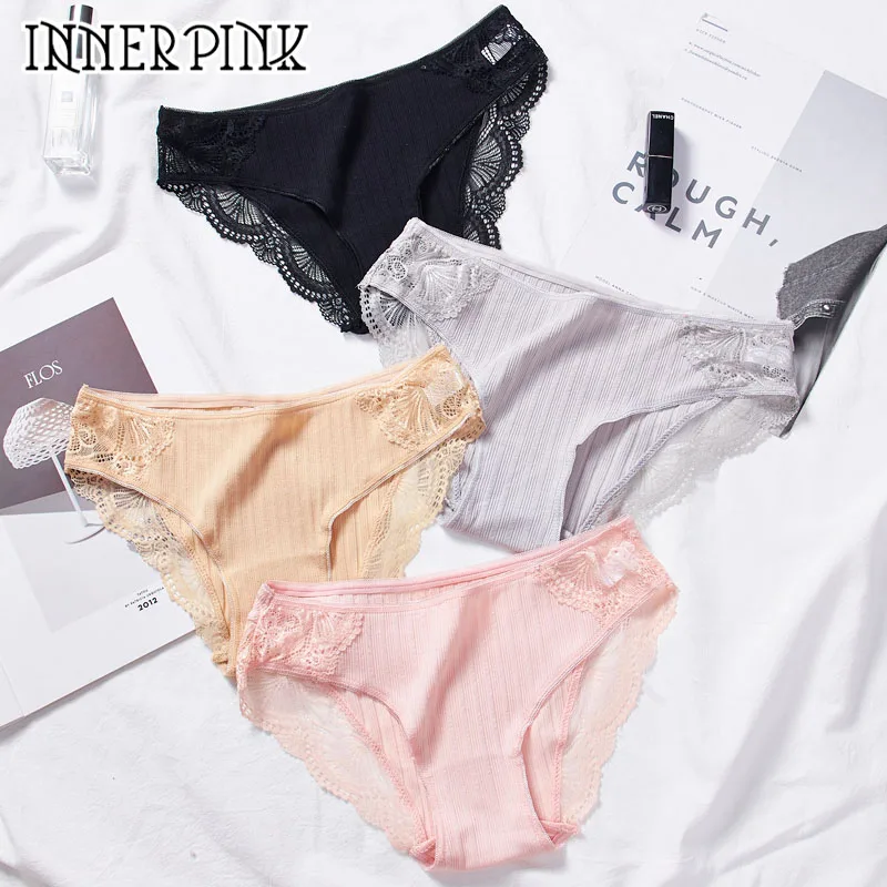 Женские розовые трусики из хлопка с заниженной талией и кружевной каймой| |