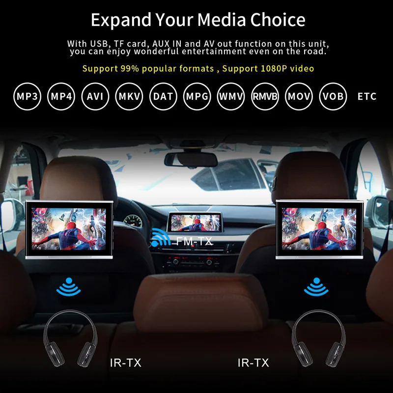 10.1 Inch Full HD 1080P Video Car Headrest Monitor Touch Screen DVD Player With FM IR USB SD Wireless Game Speaker For Home | Автомобили и