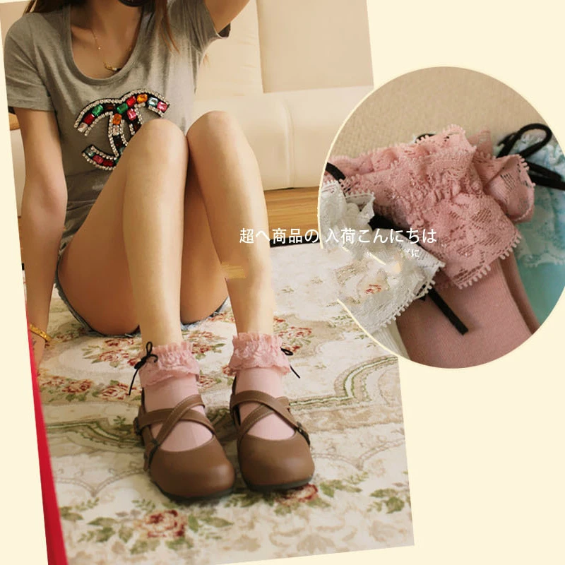 

Princess sweet lolita socks Japanese vintage lace bow lady socks Korean pure cotton Princess student socks women WGR111