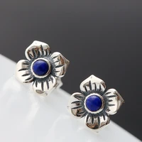 925 sterling silver handmade natural lapis lazuli and thai silver earrings