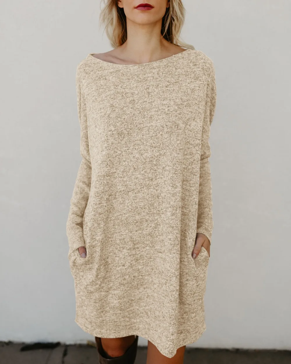 Autumn winter women's sweater round neck casual knit thick bottoming shirt with pocket large size tops loose cashmere | Женская