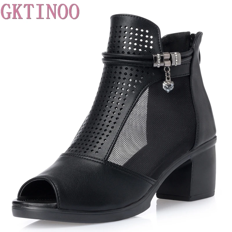 GKTINOO Fashion 2019 Women Sandals High Heels Open Toe Summer Square Heel Shoes Cut-Outs Leather Sandalia Mujer Plus Size | Обувь