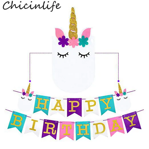 Chicinlife 1 набор смешанных цветов единорог с днем рождения баннер флаги Единорог
