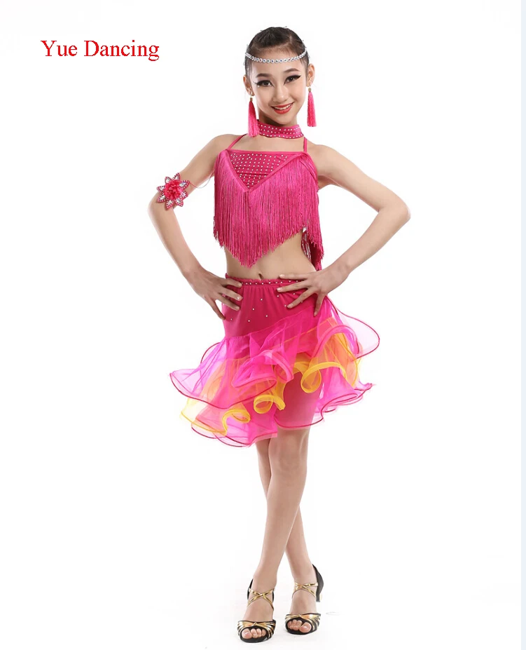 Новинка 2016 года костюм для латинских танцев с бахромой и блестками платья