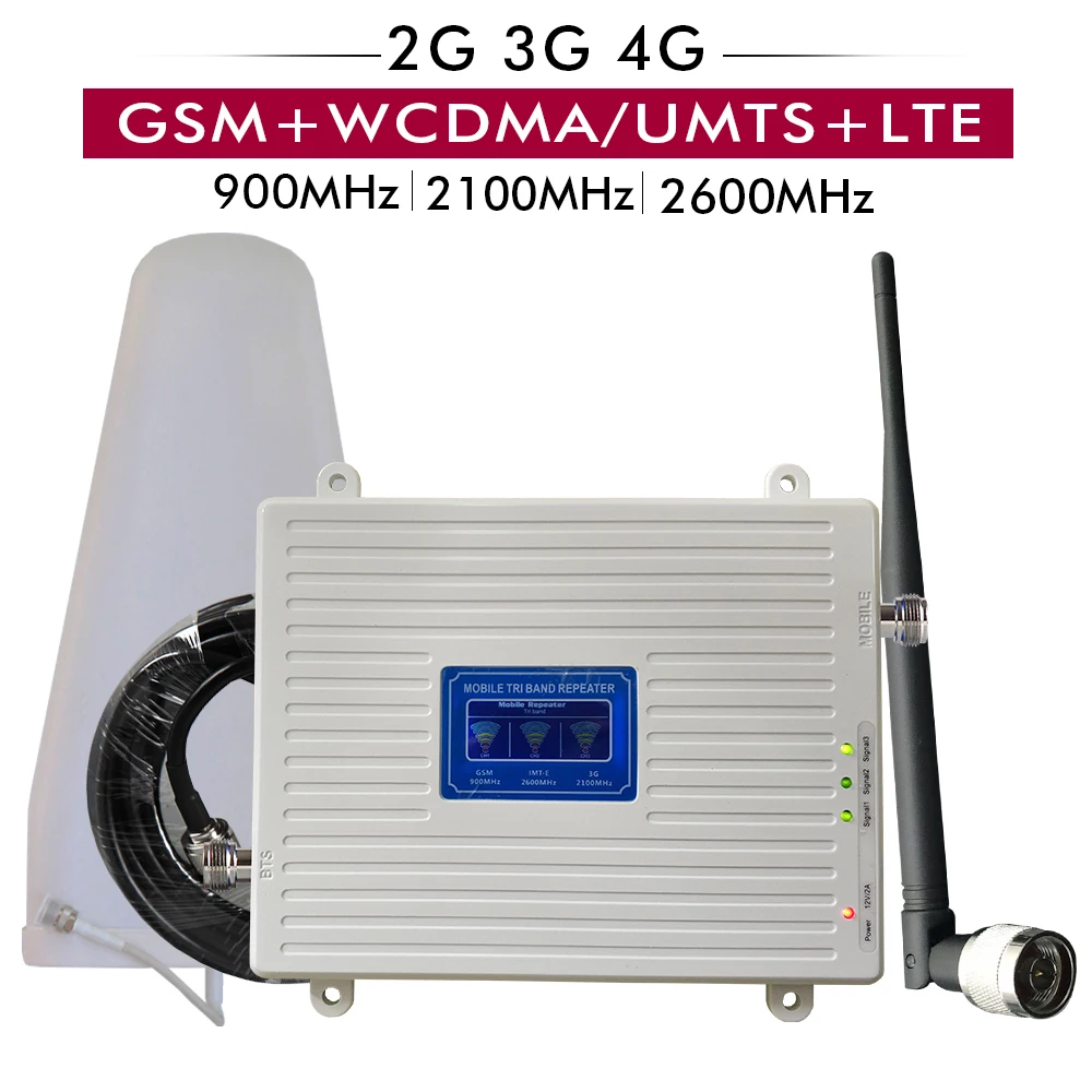 2G 3G 4G трехполосный Усилитель GSM 900 + UMTS WCDMA 2100 FDD LTE 2600 повторитель сигнала для