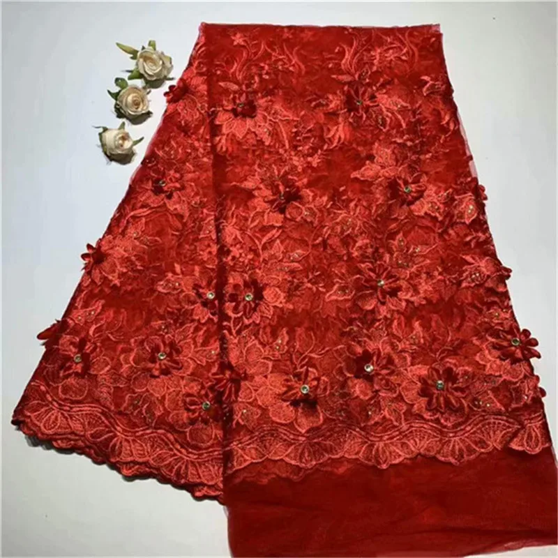 Bridal beads 3d tulle lace fabric high quality african with rhinestones french net for wedding | Дом и сад