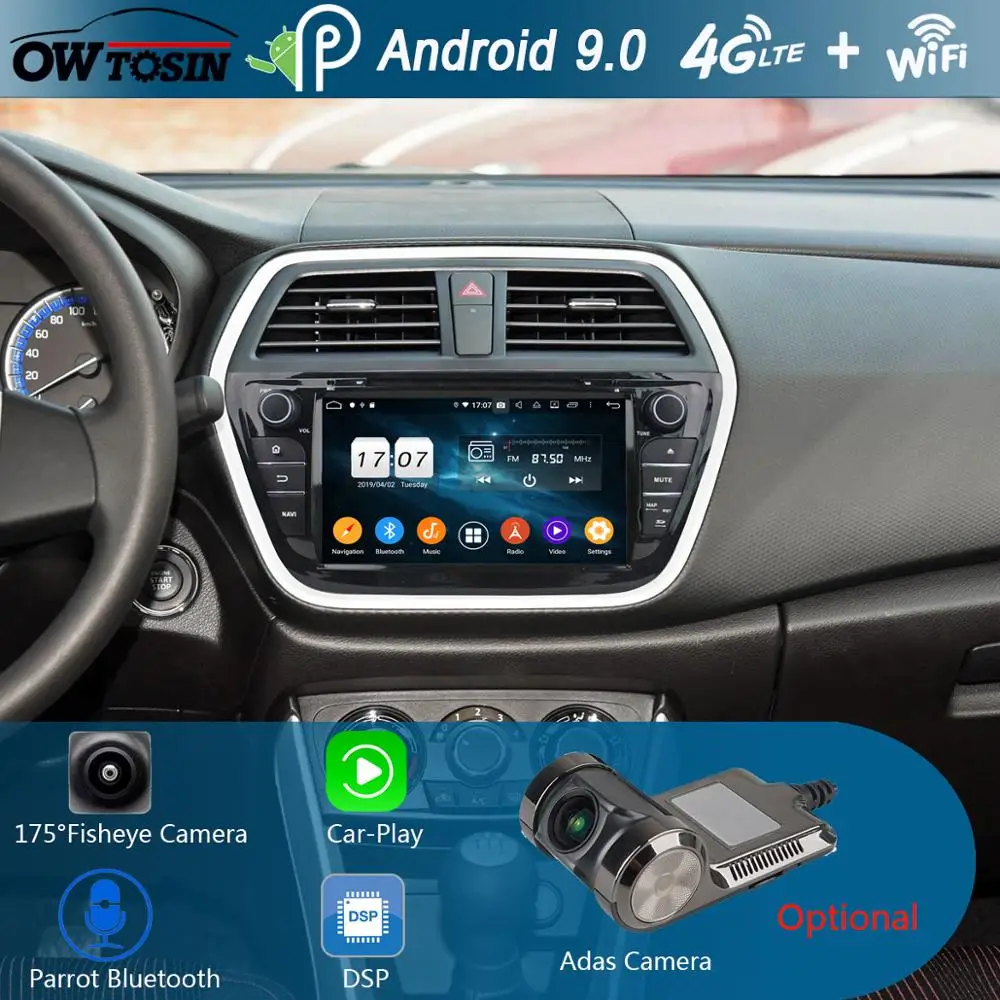 Автомагнитола 8 &quotIPS ядер 4 Гб ОЗУ + 64 ПЗУ Android 9 0 GPS Navi для Suzuki SX4 2014 2015 CarPlay Parrot BT