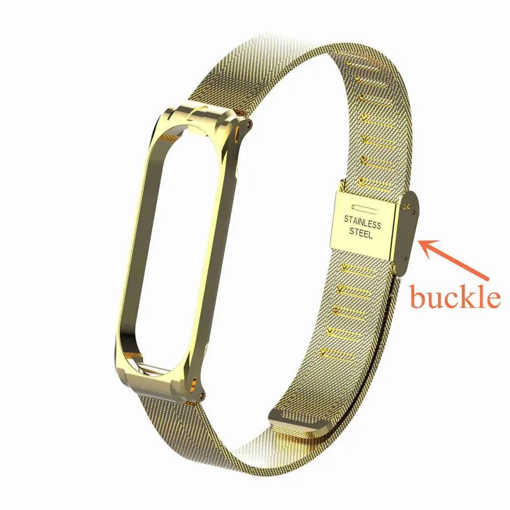 bucklegold Mi Band 4 3 металлический ремешок с магнитной пряжкой браслет на запястье ремешок из нержавеющей стали NFC Браслет для Xiao mi Band 3 4 - Цвет: bucklegold