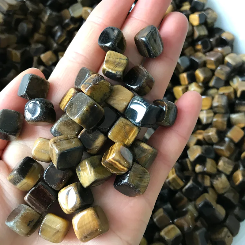 

50g Natural Yellow Tiger's Eye Gravel Rock Crystal Quartz Tiger Eyes Mineral Specimen Fish Tank Garden Decoration Square Stone