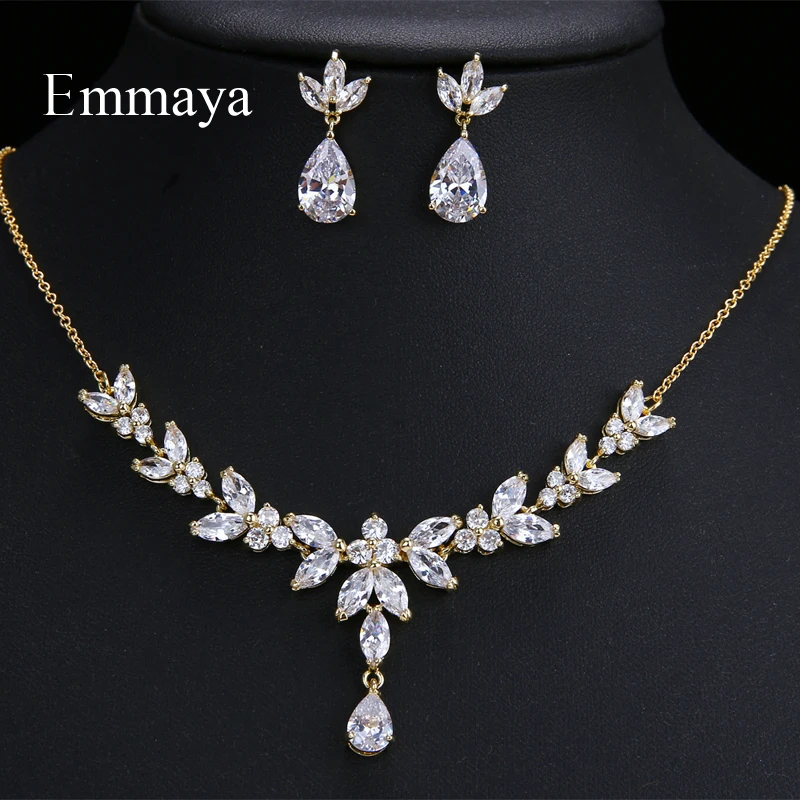 Emmaya Vivid Leaves-shape Dazzling Wedding Costume Accessories CZ Crystal Colorful Gift Earrings And Necklace Jewelry Sets | Украшения и