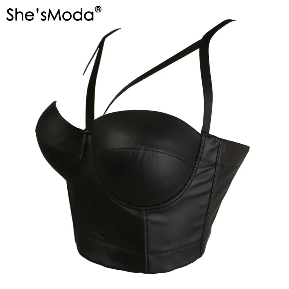 She'sModa матовый из искусственной кожи вырезать крест Bralet Для женщин Бюстье бюстгальтер ночного клуба вечерние укороченные топ, жилет размера плюс