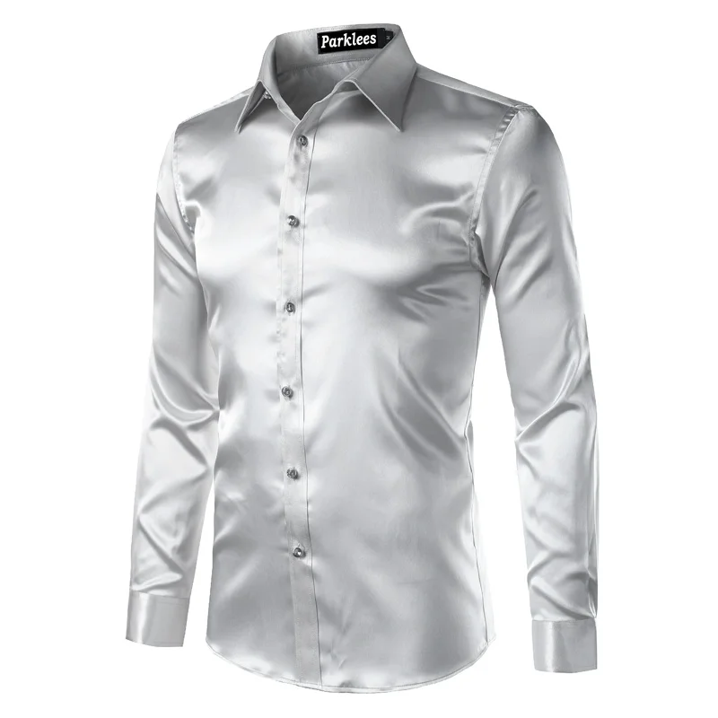 Новинка, Золотая шелковая атласная рубашка для мужчин, Chemise Homme,, модная мужская приталенная рубашка с длинным рукавом, имитация шелковой пуговицы, красная рубашка