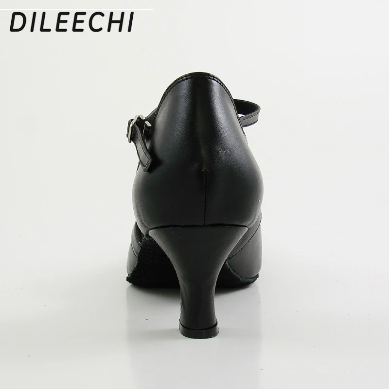 DILEECHI/Черная Женская обувь для латинских/современных танцев из натуральной кожи осенне-зимняя обувь для бальных танцев на квадратном каблуке Классическая обувь с Т-образным ремешком