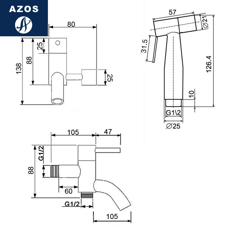 Azos Bidet Faucet Pressurized Sprinkler Head Stainless Steel Cold Water Two Function Washing Machine Pet Bath Sh | Обустройство дома