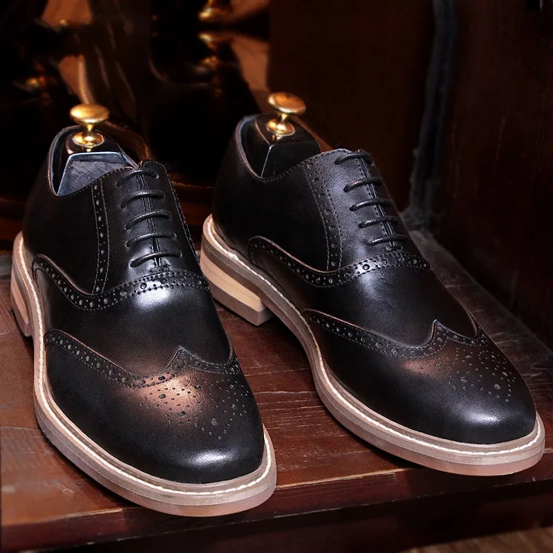 Мужские туфли-броги на плоской подошве ручной работы Формальные Деловые туфли из