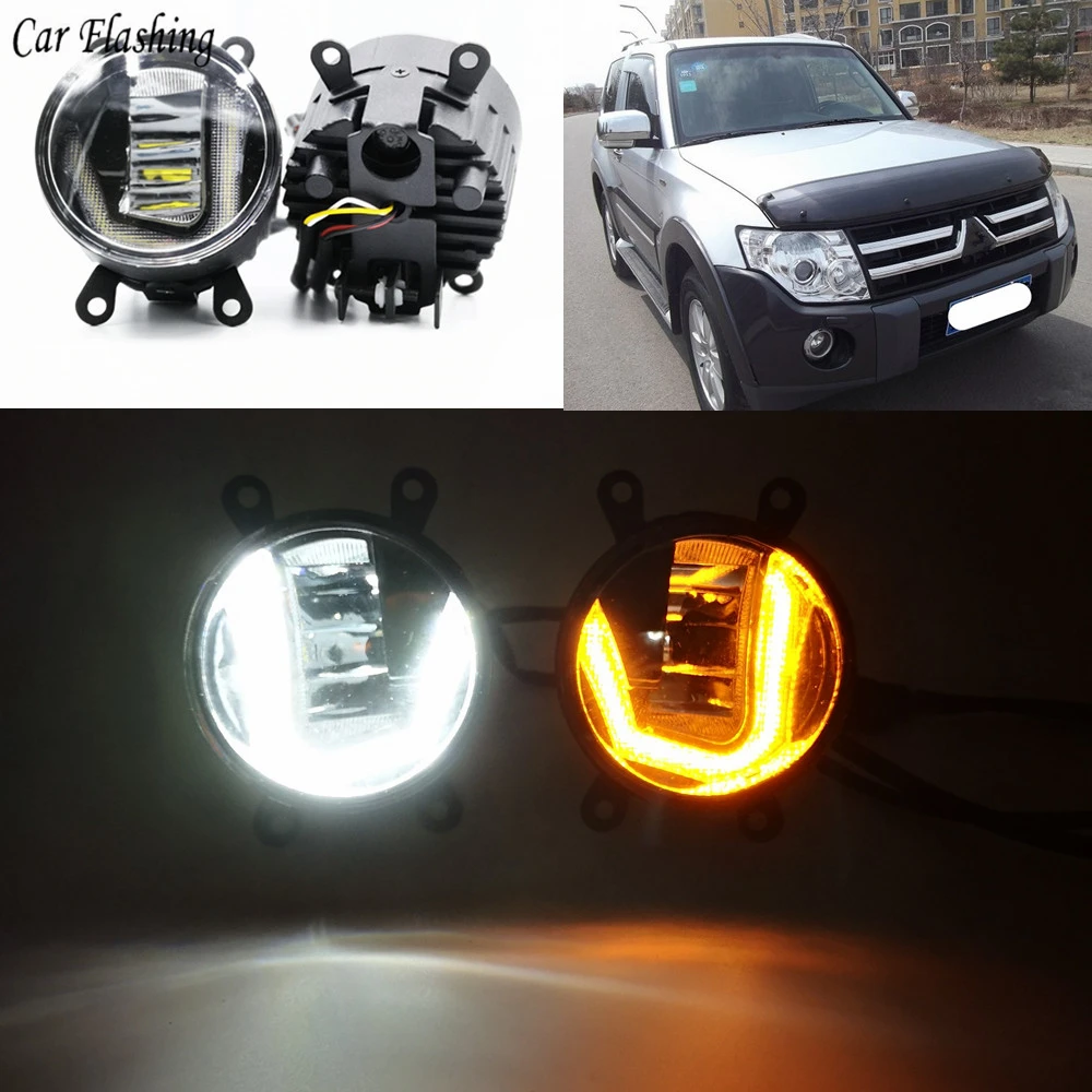 3 в 1 функции LED для Mitsubishi Pajero V87 V97 2007 2014 DRL Дневной светильник автомобиля проектор