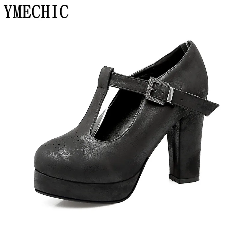 Туфли лодочки YMECHIC 2018 на платформе с Т образным ремешком туфли высоком квадратном