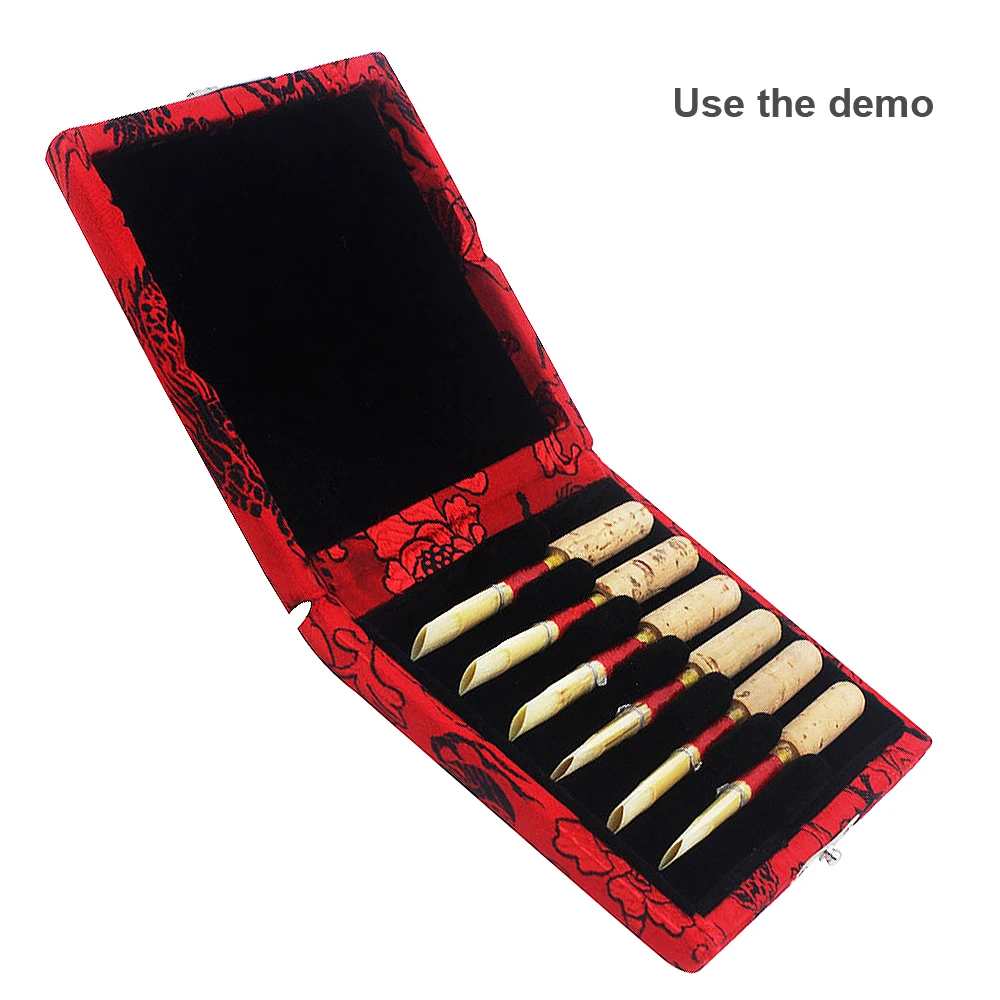 Легкий красный Oboe Reeds ящик для хранения деревянный с изысканной вышивкой Дракона