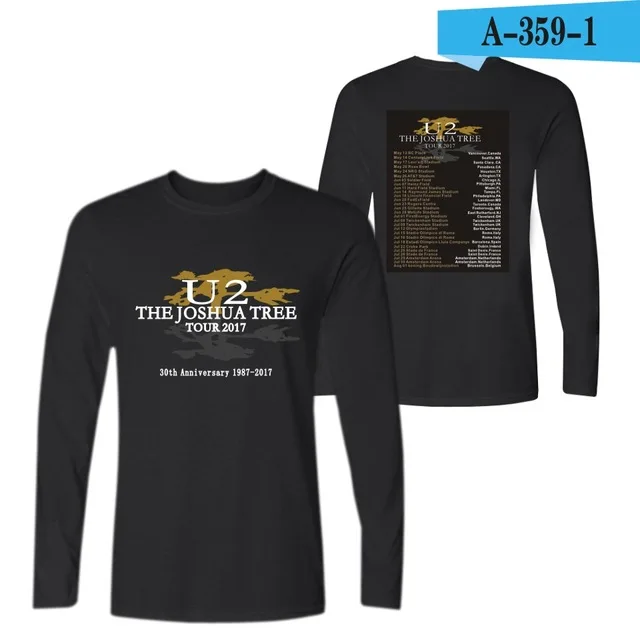 U2 брендовая футболка с длинным рукавом для мужчин и женщин Crewneck U2 band printed Футболка мужская хип-хоп футболка Топы унисекс Одежда XS-4XL - Цвет: black