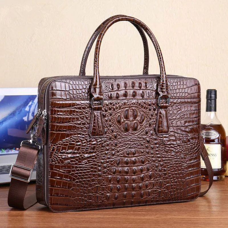 W37H29D9CM Kaisiludi, кожаная сумка, сумка для деловых мужчин, портфель, Крокодиловая татуировка, сумка для компьютера, модная, на одно плечо, косая сумка - Цвет: W37H29D9CM