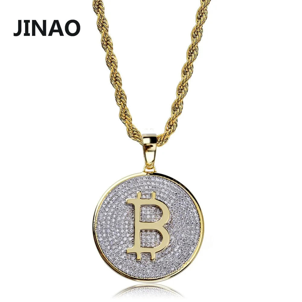 Новая модная круглая подвеска JINAO в стиле хип-хоп виде биткоина с микрозакрепкой