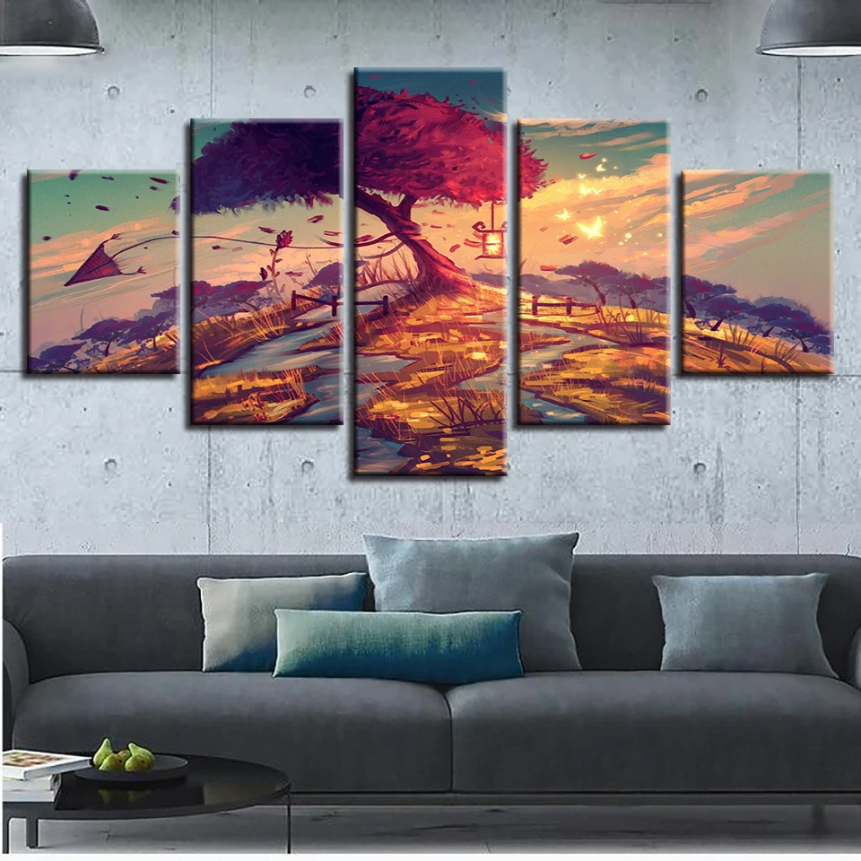 Настенные художественные картины холст с рамкой 5 шт. изображением цветущего