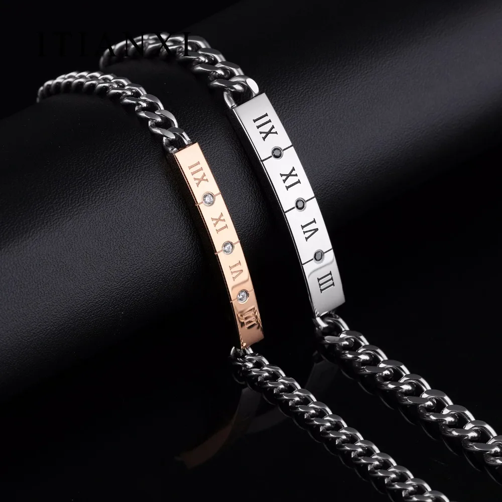 ITIANXI Fashion Couple Jewelry Roman Numerals Bracelet Stainless Steel with Lovers 1 Piece for Women or Men | Украшения и