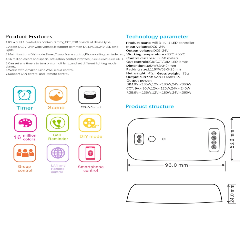 DC9V 12 V 24 V wifi светодиодный rgb CCT DIM control ler wifi управление iOS Android приложение Совместимо с Amazon Alexa для 3528 5050 светодиодные ленты