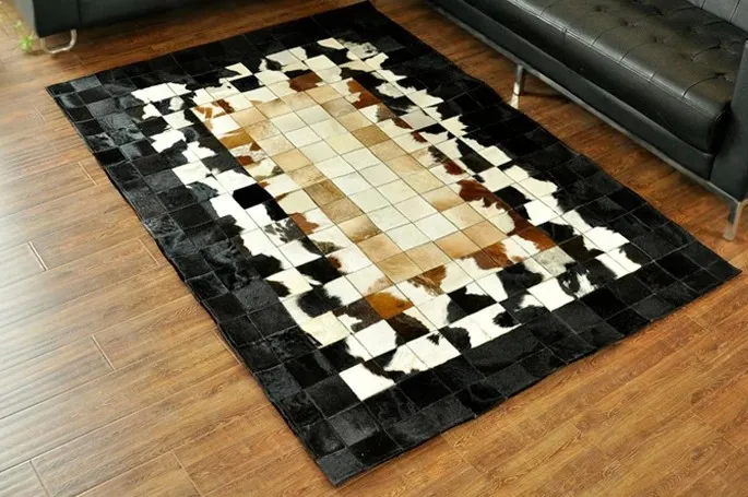 

2018 free shipping 100% natural hand made cowhide leather commercial carpet