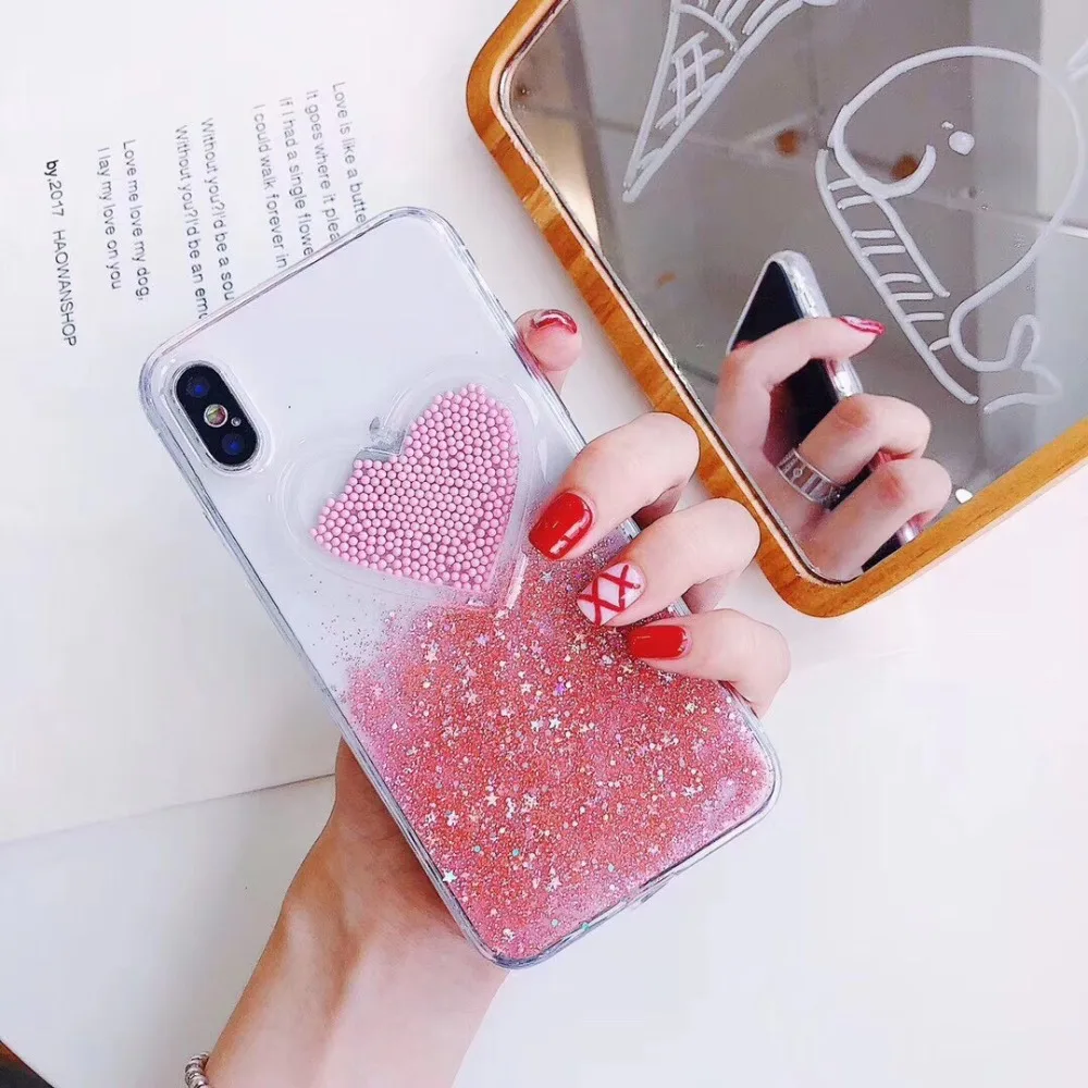 Мода любовь сердце Блестящий Прозрачный чехол для iPhone XS Max XR Чехлы 6 S 7 8 Plus X мягкий