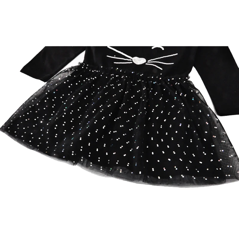 Детское платье для девочки в горошек Модные Черные Кружево Обувь девочек