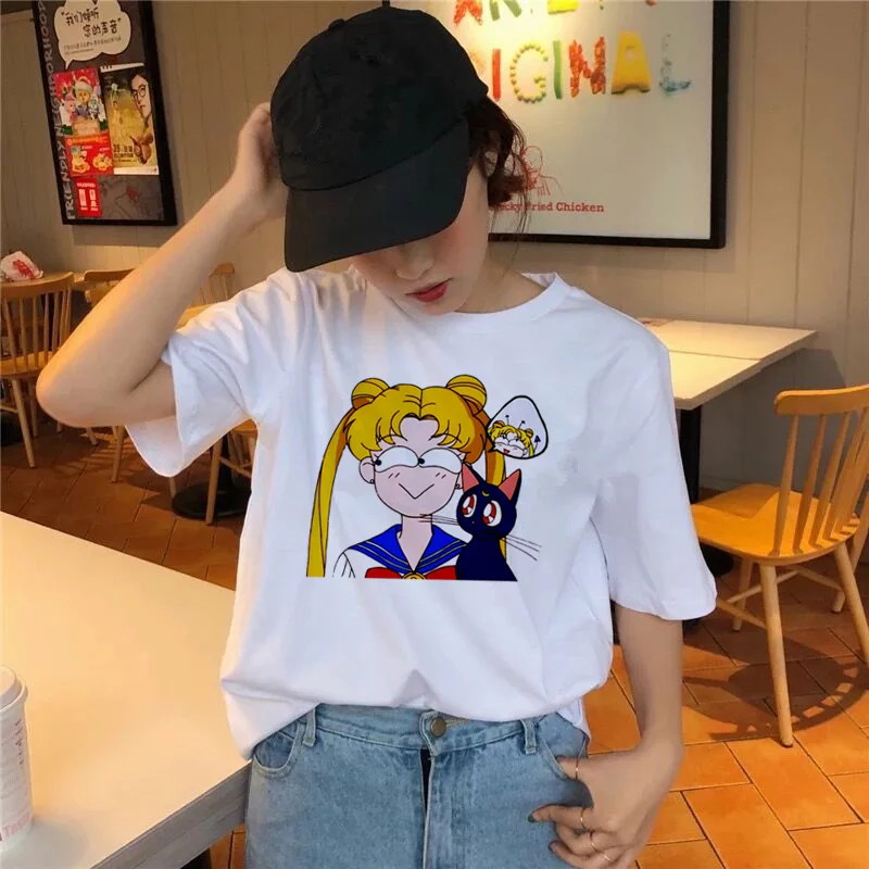 Новая летняя футболка Kawaii для женщин Harajuku с милым принтом короткий рукав Ullzang