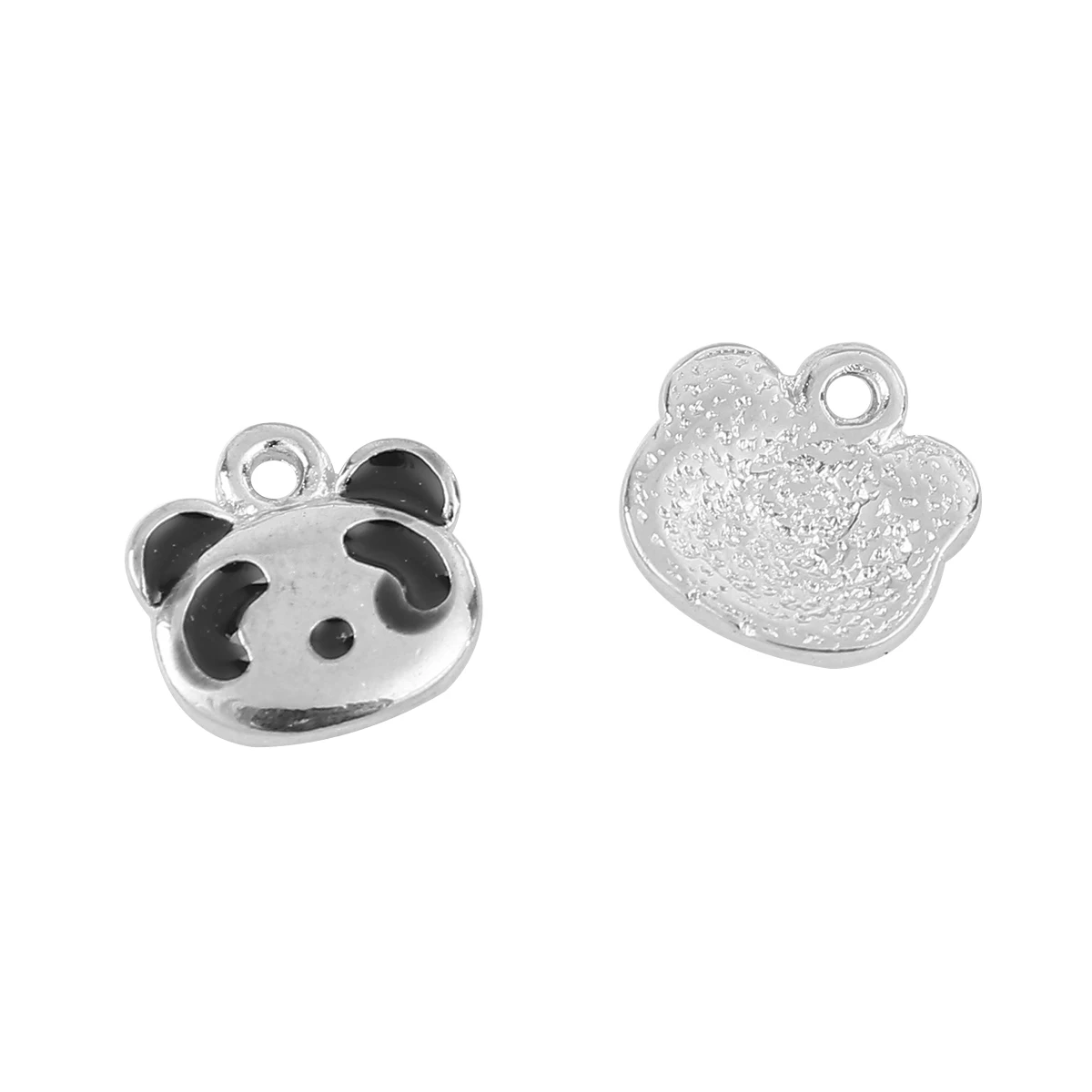 Zinc Based Alloy Charms Panda Animal silver color Black Enamel 10mm( 3/8&quot) x 10 PCs | Украшения и аксессуары