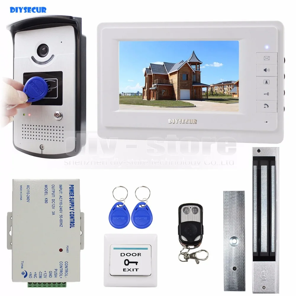 DIYSECUR 7 дюймов видео домофон система входа 700TVL камера монитор магнитный замок RFID