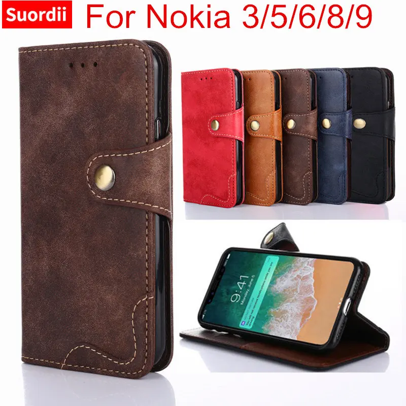 Роскошный чехол для Nokia 3 5 6 8 9 кожаный книжка с откидной крышкой и подставкой