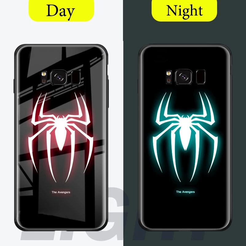 Марвел Мстители паук закаленное стекло LED чехол для Samsung galaxy s8 s9 s10 plus Note 8 9