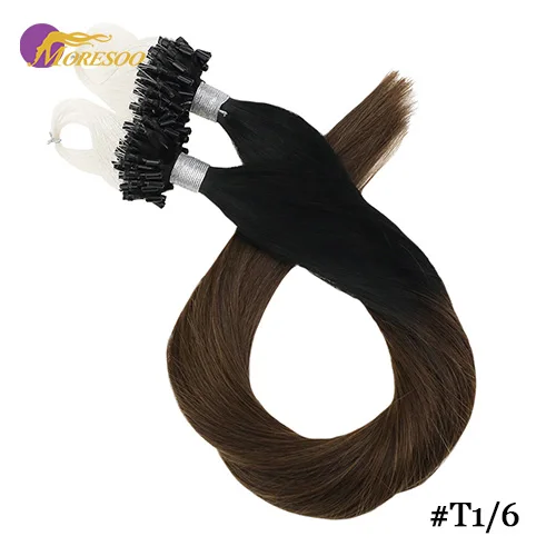 T1-6 Moresoo машинные Человеческие волосы Remy для наращивания на микро-петлях, волосы для наращивания на микро кольцах, бразильские волосы для наращивания, 16-24 дюйма, 1 г/1 S, 50 г - Цвет: T1-6