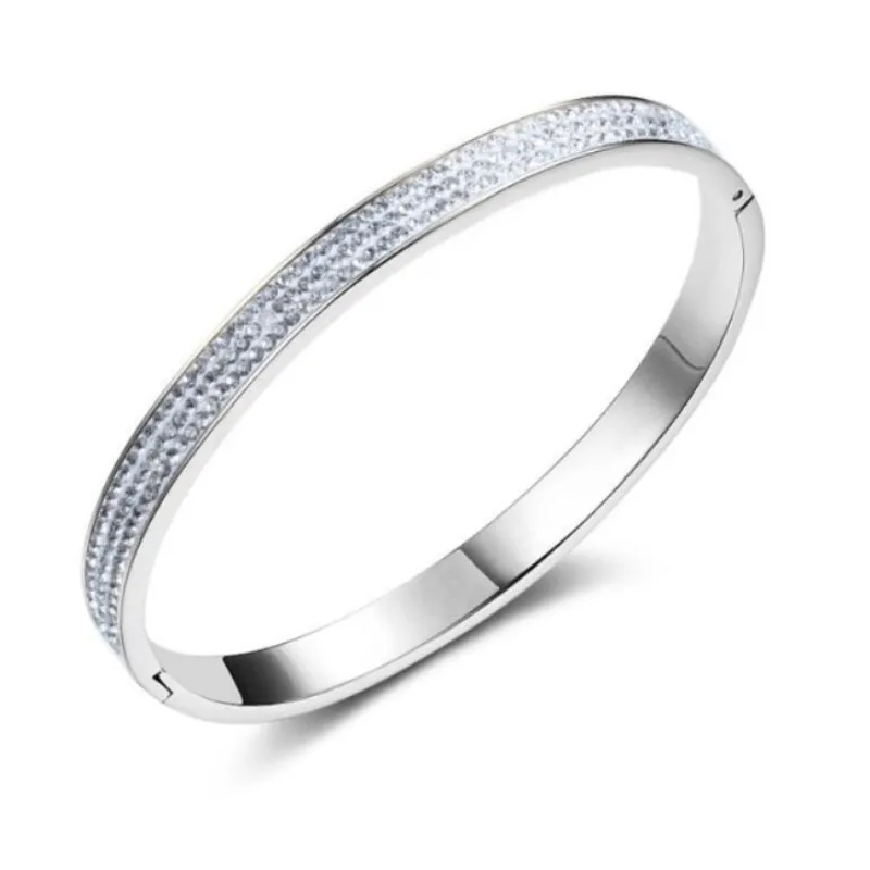 Высокое качество Горячая Распродажа Кристальный из Swarovskis простой Титановый стальной браслет с 3 рядами кристаллов подходит для женщин и женщин - Цвет камня: White