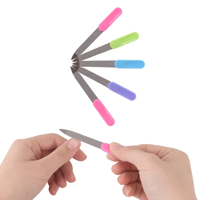 5 шт./лот пластиковая ручка металлические двусторонние пилки для ногтей