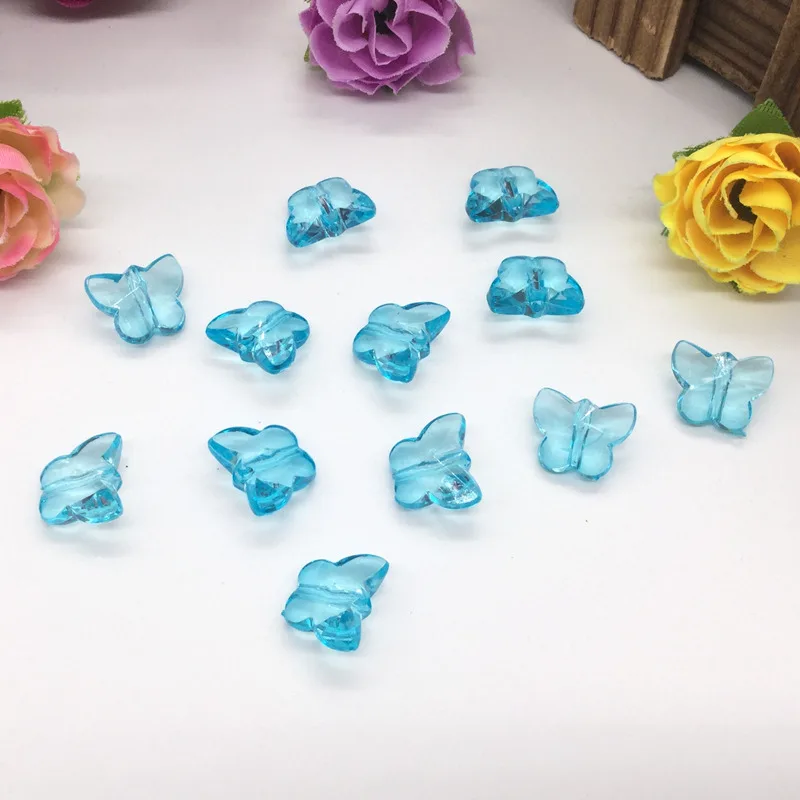 92 шт/14 мм смешанные маленькие бабочки Diy аксессуары якели бусины, бусины ручной работы, пластиковые одиночные бусины оптом - Цвет: Lake blue