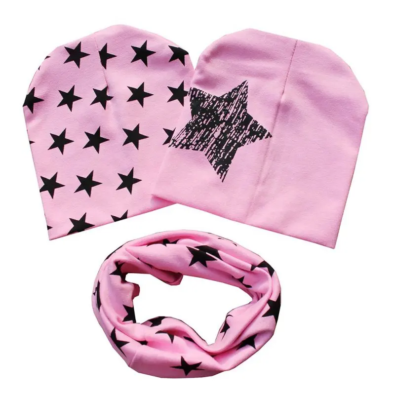 1 Set Cotton Baby Hat Scarf Kids Autumn Winter Children scarf-collar Boys Warm Beanies Star Print Infant Hats New | Детская одежда и