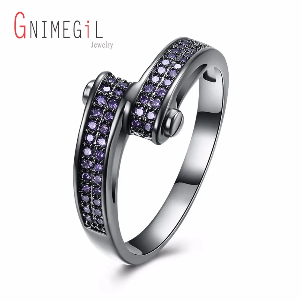 GNIMEGIL ювелирный бренд Для женщин фиолетовый кристалл Медь металлическим кольцом