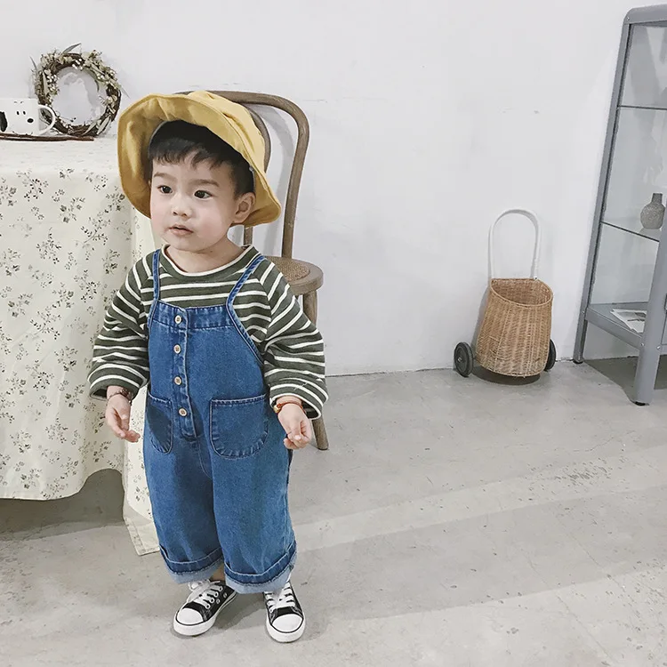 Весна 2019 г. модная однотонная джинсовая одежда для мальчиков широкие комбинезоны
